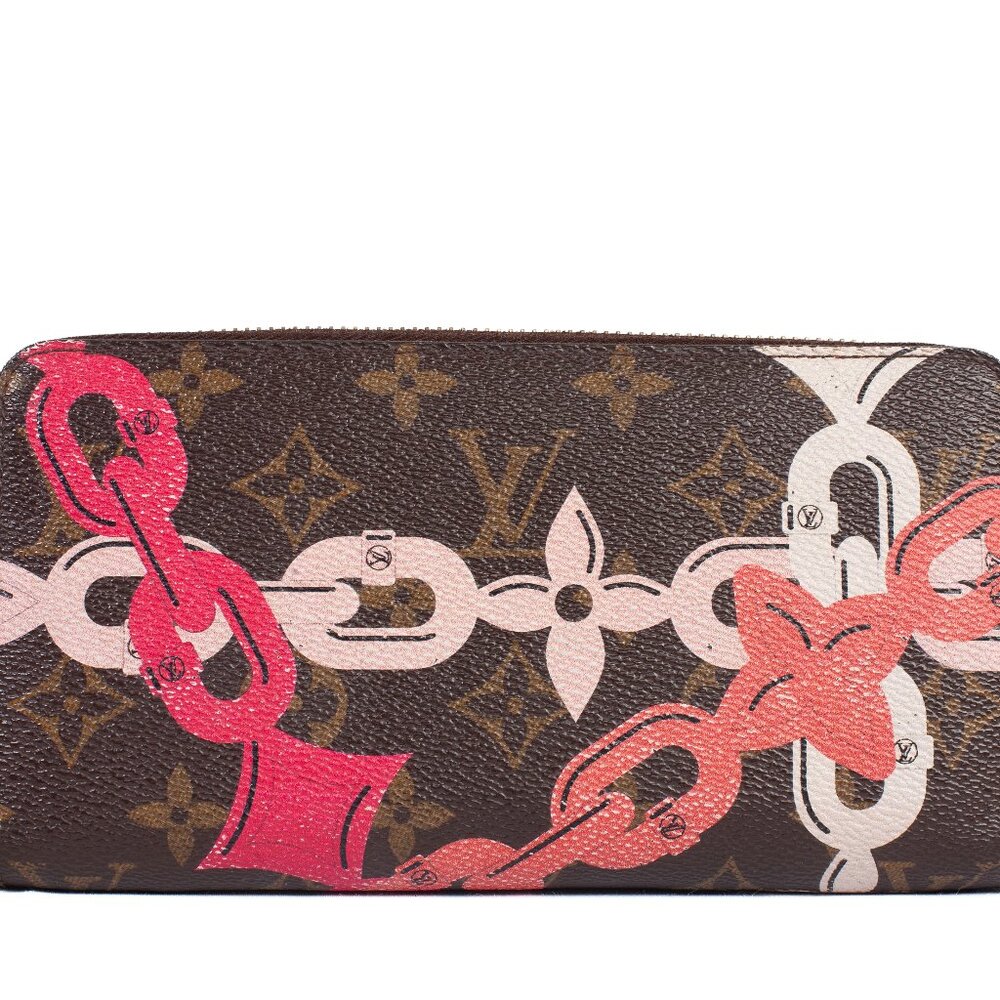 Authentic Louis Vuitton Chain Flower Monogram Canvas Zippy Wallet